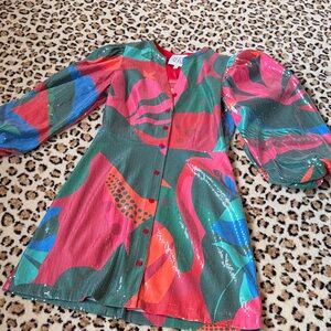 Vibrant Multicolor Dress with Puff Sleeves
